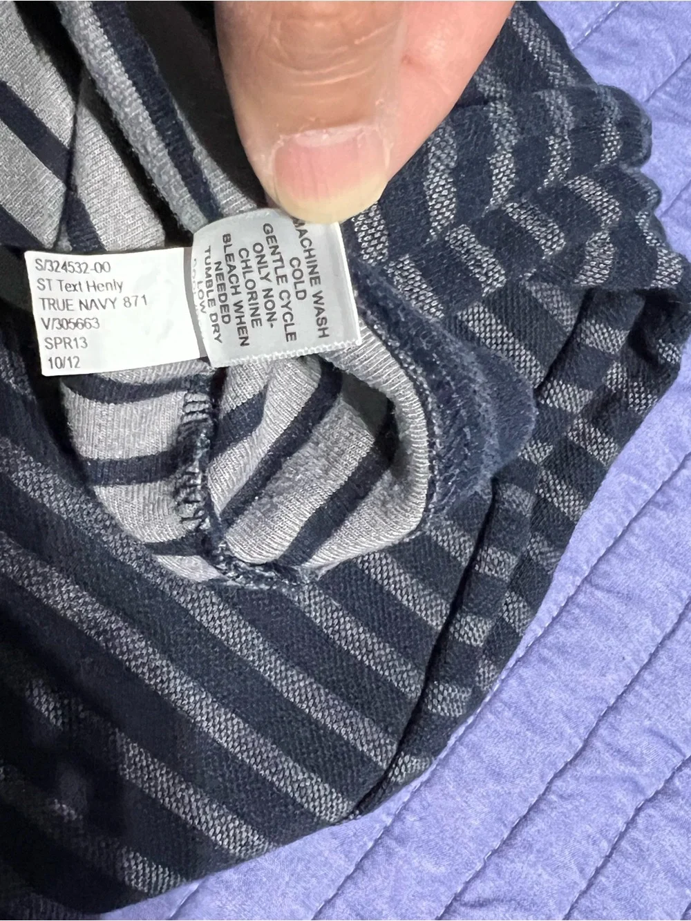 Banana Republic Navy and Gray Striped Henley Long-Sleeve Shirt XL